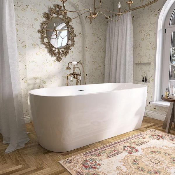 Bluvia 59 in. x 31.5 in. Acrylic Freestanding Flatbottom Double Ended Soaking Bathtub in White
