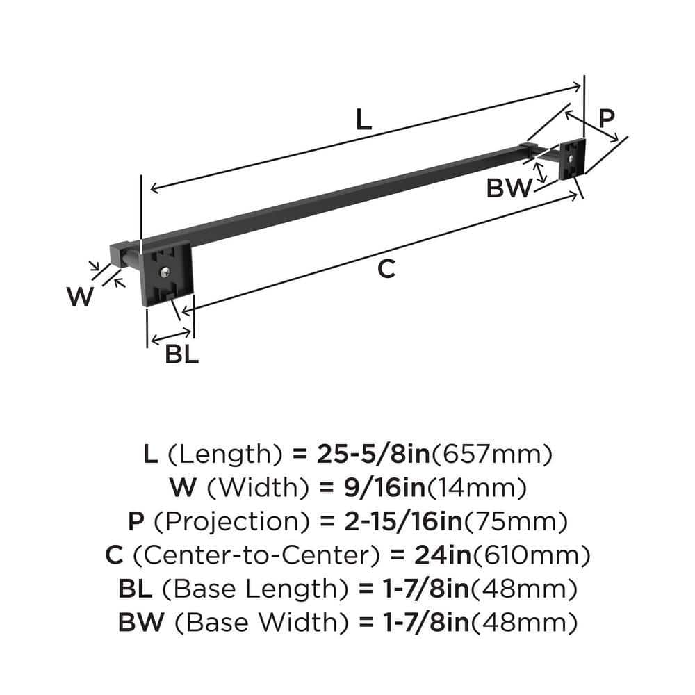 Matte Black 24-Inch Wall Mounted Towel Bar