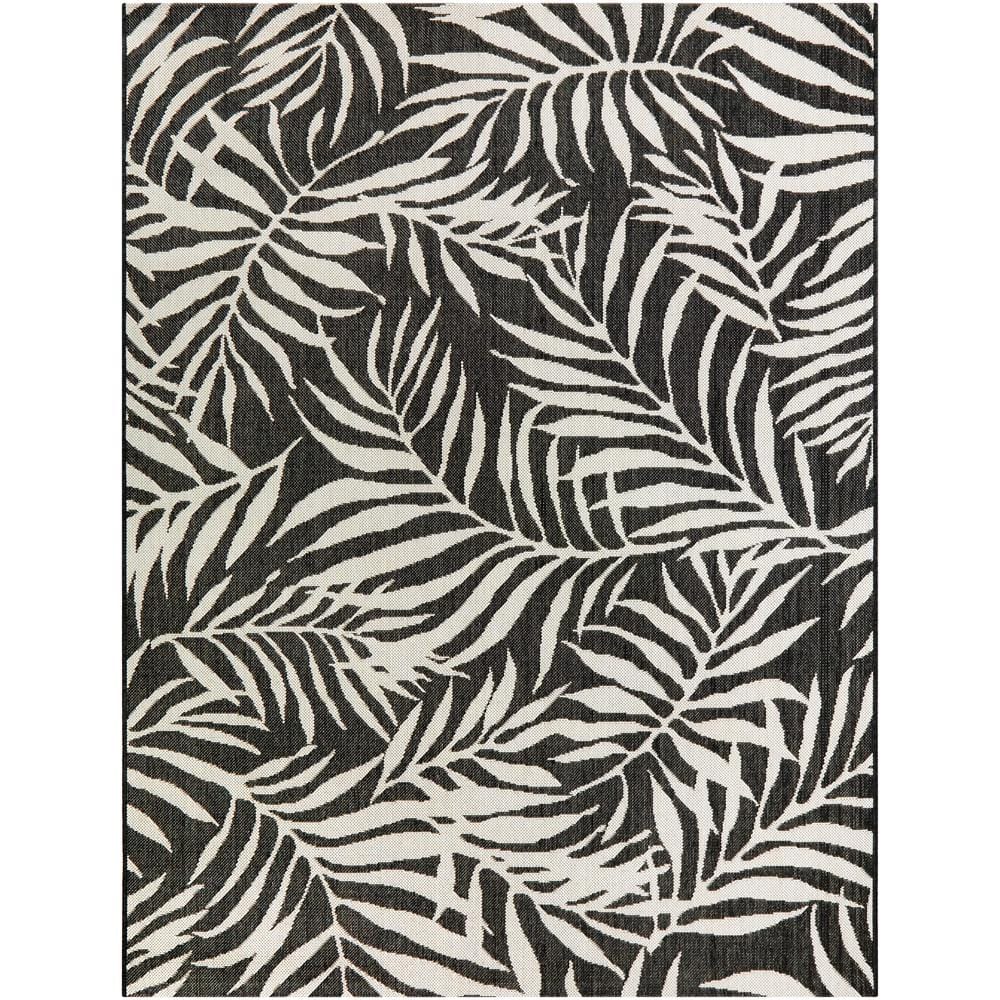 Hampton Bay Tropical Palm Leaves Black 9 ft. x 12 ft. Indoor/Outdoor