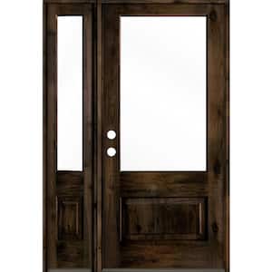 50 in. x 80 in. Farmhouse Knotty Alder Right-Hand/Inswing 3/4-Lite Clear Glass Black Stain Wood Prehung Front Door