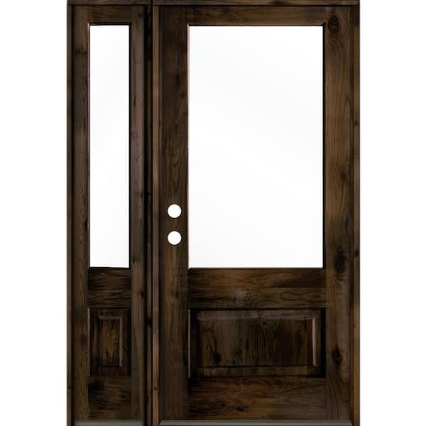 Krosswood Doors 50 in. x 80 in. Farmhouse Knotty Alder Right-Hand/Inswing 3/4-Lite Clear Glass Black Stain Wood Prehung Front Door