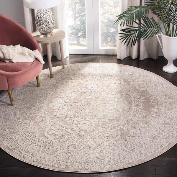 Reflection Beige/Cream 8 ft. x 8 ft. Border Round Area Rug