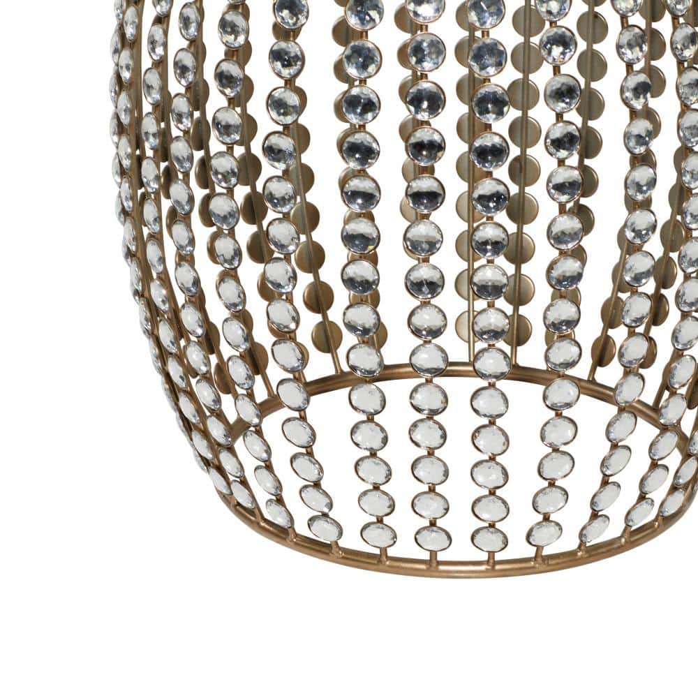 Elegant Gold 20" Round Wood & Metal Accent Table with Crystal Embellishments