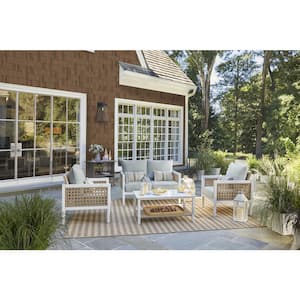 Ashbury Hill 4-Piece Aluminum Wicker Outdoor Conversation Set with Slat Top Coffee Table and Aqua Cushions