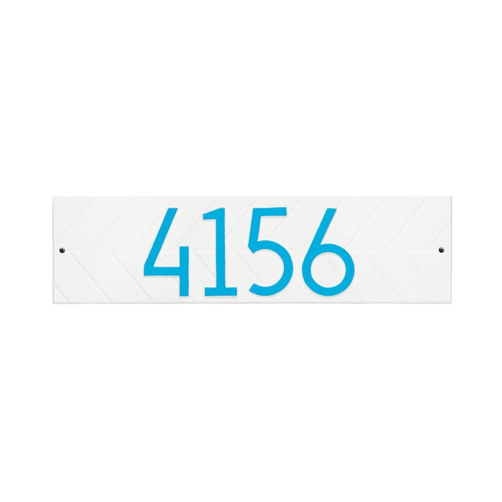 Modern White and Aruba Blue Metal Herringbone Wall Plaque