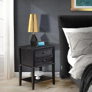 Wirebrushed Black Finish 2-Drawers Rectangle Nightstand 16 in. x 22 in.