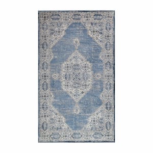 Kailani Blue/Cream 3 ft. x 5 ft. Modern Farmhouse Medallion Indoor Area Rug