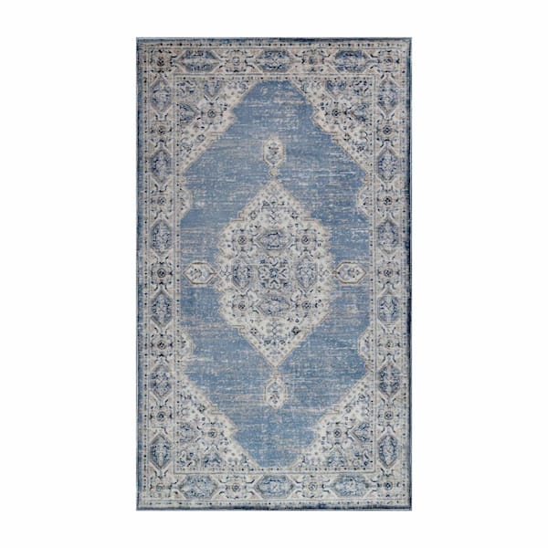 Kailani Blue/Cream 3 ft. x 5 ft. Modern Farmhouse Medallion Indoor Area Rug