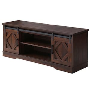 Louis XVI Series 59 in. Brown Farmhouse Sliding Barn Door TV Stand Fits TV's up to 65 in. with Adjustable Shelf
