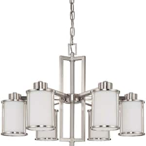 6-Light Brushed Nickel Convertible Chandelier with Satin White Glass