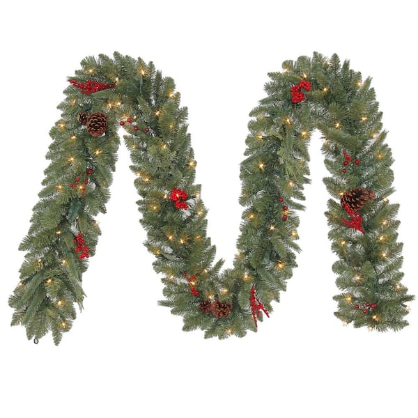 Home Accents Holiday 12 ft. Winslow Fir Pre-Lit Artificial Christmas Garland with 100 White Lights