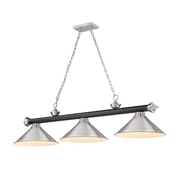 Unbranded Cordon 3-Light Matte Black plus Brushed Nickel plus Metal Brushed Nickel Shade Billiard Light With No Bulbs Included