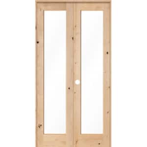 48 in. x 96 in. Rustic Knotty Alder 1-Lite Clear Glass Right Handed Solid Core Wood Double Prehung Interior Door