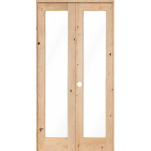 Krosswood Doors 48 in. x 96 in. Rustic Knotty Alder 1-Lite Clear Glass ...