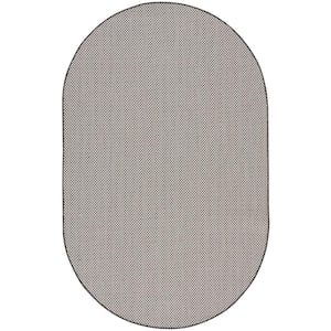 Courtyard Ivory/Charcoal 5 ft. x 8 ft. Oval Solid Geometric Contemporary Indoor/Outdoor Area Rug