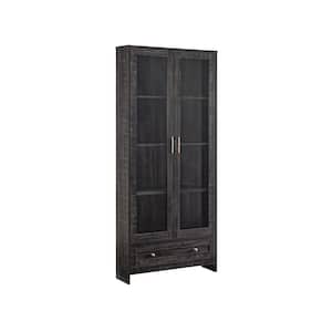 Home Source Corner Storage Cabinet in Black with Glass-Doors
