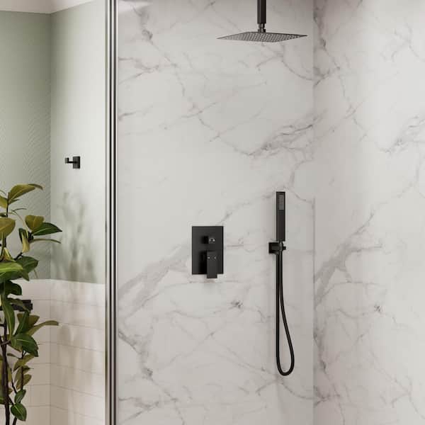 Classic Rain 10 in. Single Handle 2-Spray Shower Faucet 2.5 GPM with Pressure Balance in. Matte Black Valve Included