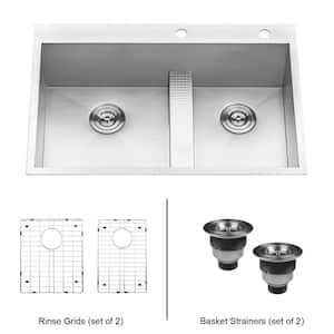 Drop-in Stainless Steel 33 in. 60/40 Low Wide-Divide 16-Gauge Top Mount Double Bowl Kitchen Sink
