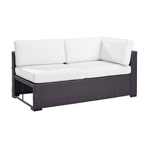 Biscayne Wicker Interchangeable Arm Outdoor Sectional Chair with White Cushions
