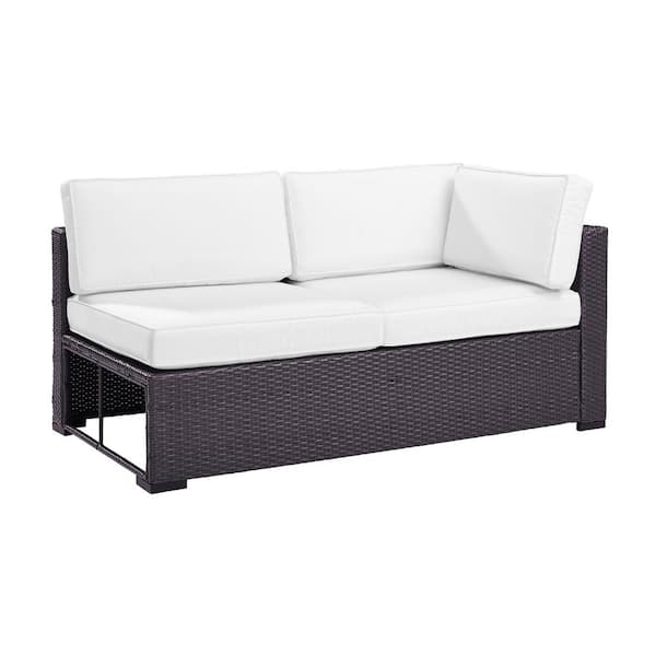 CROSLEY FURNITURE Biscayne Wicker Interchangeable Arm Outdoor Sectional Chair with White Cushions