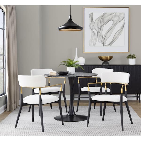 Savannah Cream Fabric, Black Wood and Gold Accents Arm Chair (Set of 2)