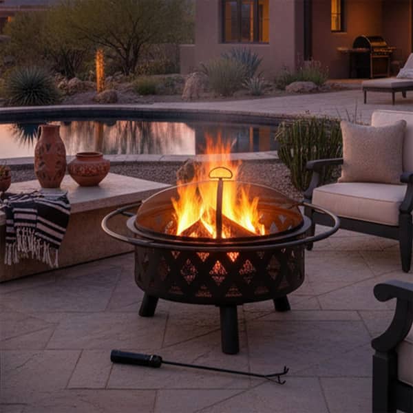 Sunnydaze 30 in. (76.2 cm) Black Crossweave Fire Bowl Fire Pit FSN