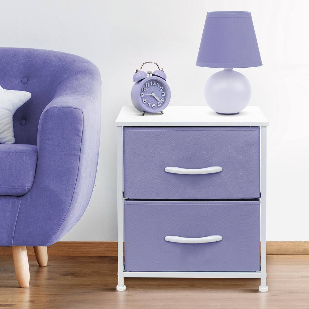 Purple and White Fabric 2-Drawer Nightstand with Steel Frame