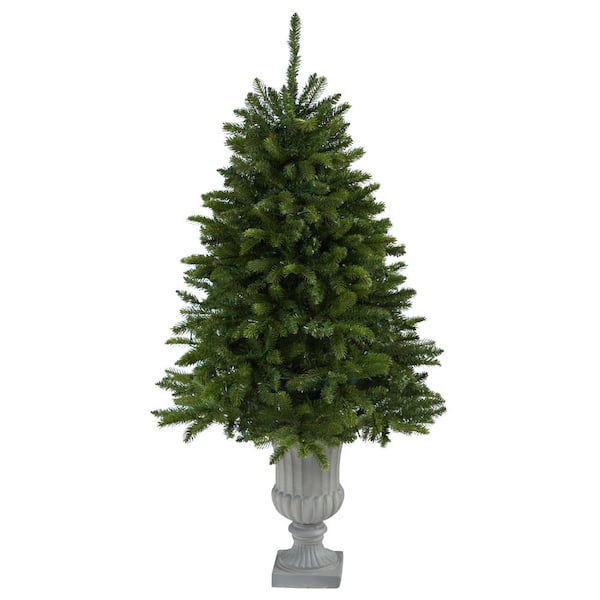 Nearly Natural 4.5 ft. Sierra Spruce Natural Look Artificial Christmas Tree with 150 Clear LED Lights in Decorative Urn