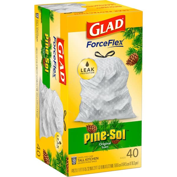 Glad 13 Gal. 40ct Force Flex DS Pine-Sol OS Trash Bag 1258722372 - The Home  Depot