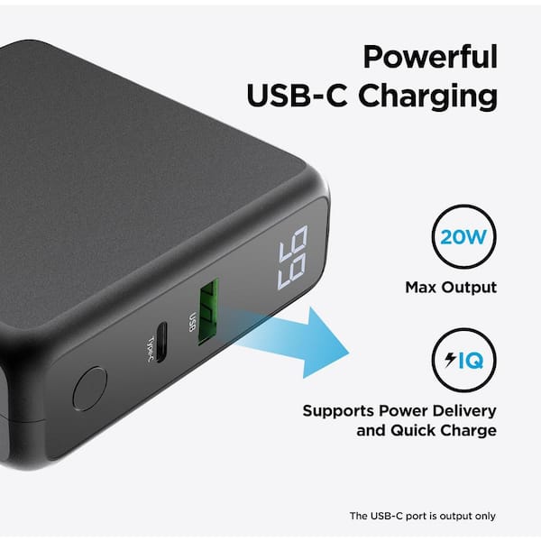Yichuhaoxi Portable Charger AC Wall Plug and Built-In Cables 10000 mAh USB  C Power Bank in Black with Wireless Charger 1-02027FPH005 - The Home Depot