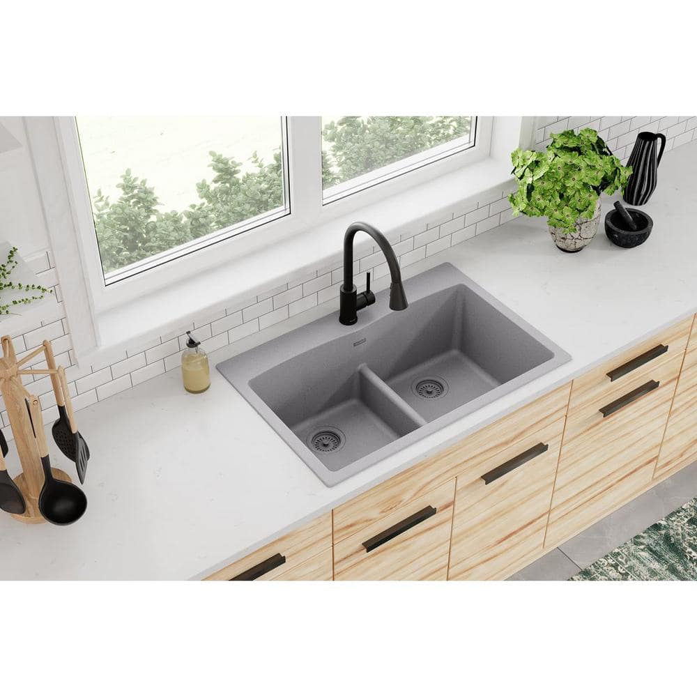 Greystone Quartz Double Basin Drop-In Kitchen Sink