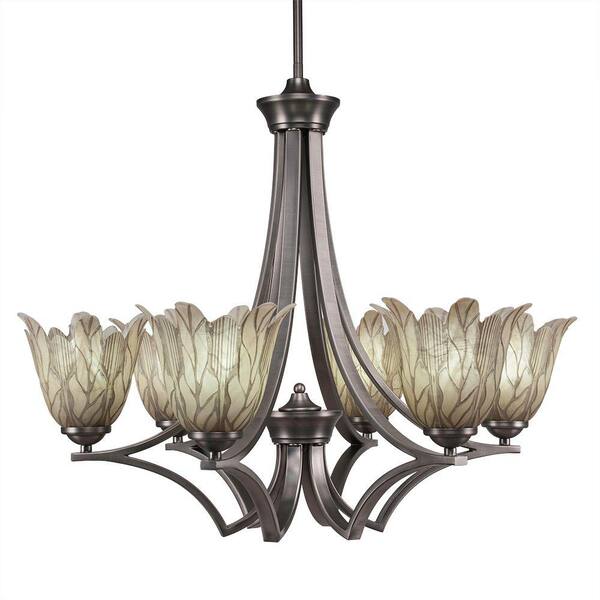 Unbranded Clevelend 6-Light Graphite Round Chandelier with 7 in. Vanilla Leaf Glass Shades, No bulbs included