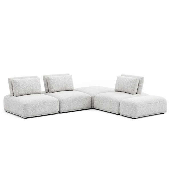Furniture of America Fairwind 116 in. Armless 5-Piece Boucle Fabric L-Shaped Modular Sectional Sofa in Light Gray With Extendable Backrest