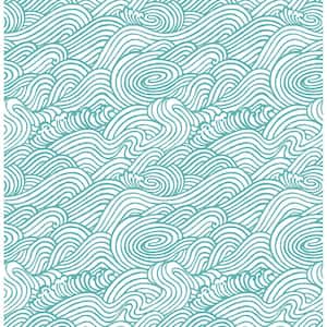 Mare Teal Wave Paper Strippable Roll (Covers 56.4 sq. ft.)