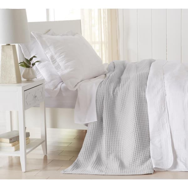 FRESHFOLDS Gray 100% Cotton Twin Lightweight Waffle Weave Blanket