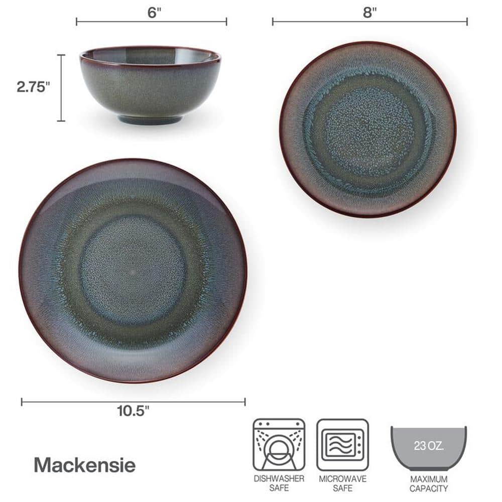Mackensie Blue and Brown Ceramic 12-Piece Dinnerware Set
