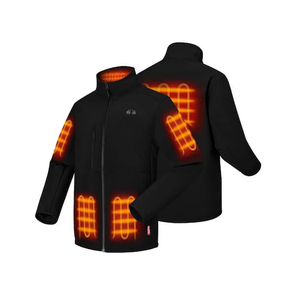 Men's Medium Black 7.38-Volt Lithium-Ion Dual Control Softshell Heated Jacket with (1) 5Ah Battery