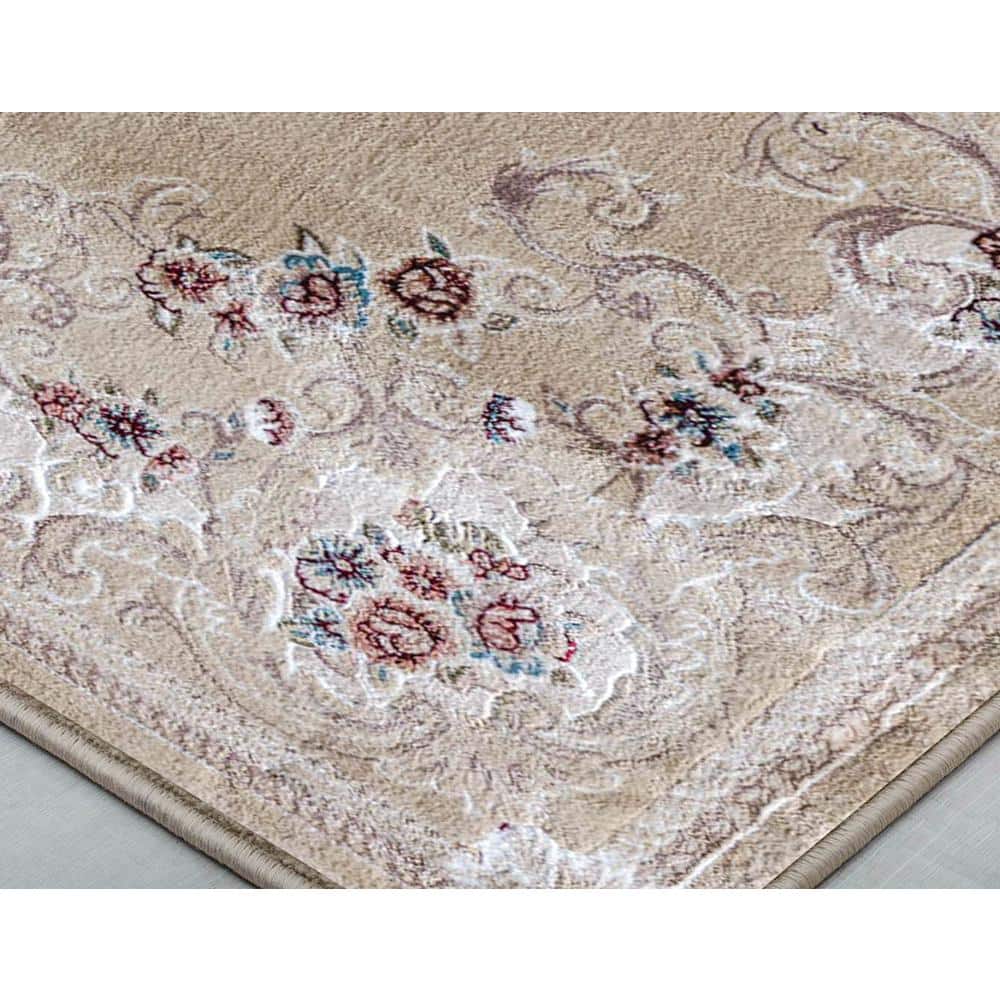 Reversible Round Blue Synthetic 60" Stain-Resistant Area Rug