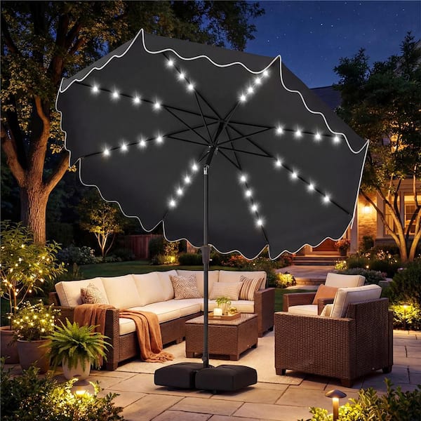 home depot patio umbrella with lights Sunnydaze 10-Foot Solar Offset Lights, Cherry quality umbrella that will last for many years Solar Lighted - Costway -