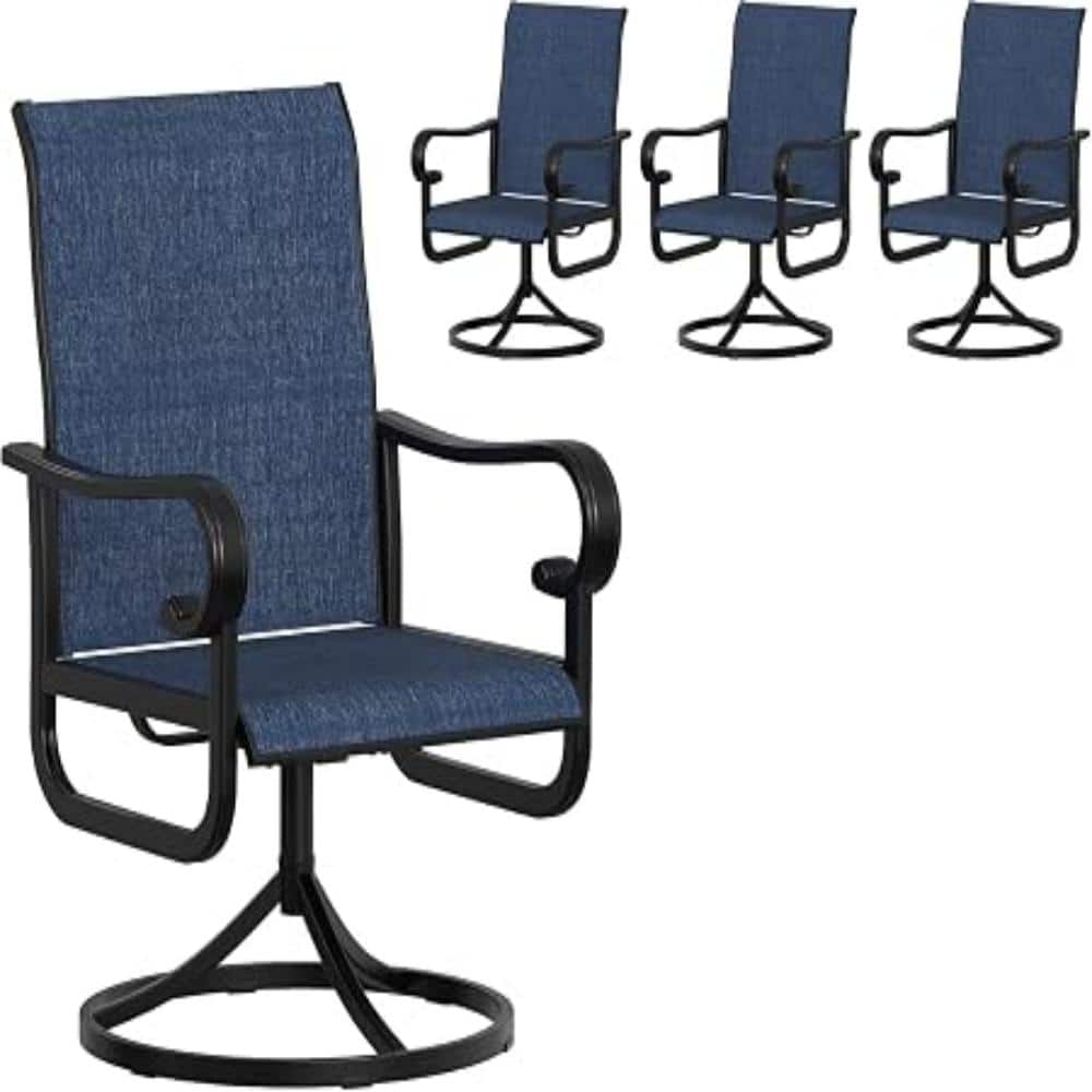 Set of 4 Patio Swivel Chairs, 360° Swivel Rocking High Back Outdoor Dining Chairs, Metal Frame, Chairs Only-Blue price history on PriceWatchPro