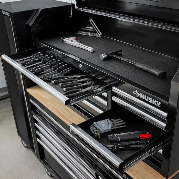 Husky - Modular Tool Storage 92 in. W Standard Duty Black Mobile Workbench with 52 in. Top Tool Chest and (2) 20 in Side Lockers