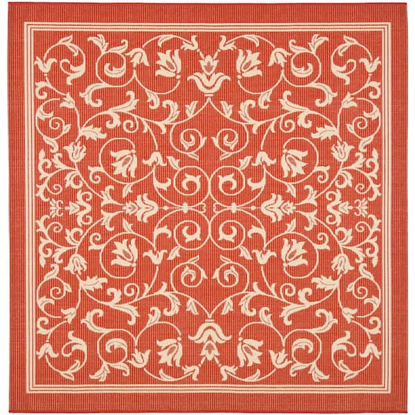 SAFAVIEH Courtyard Red/Natural 7 ft. x 7 ft. Square Border Indoor/Outdoor Patio  Area Rug