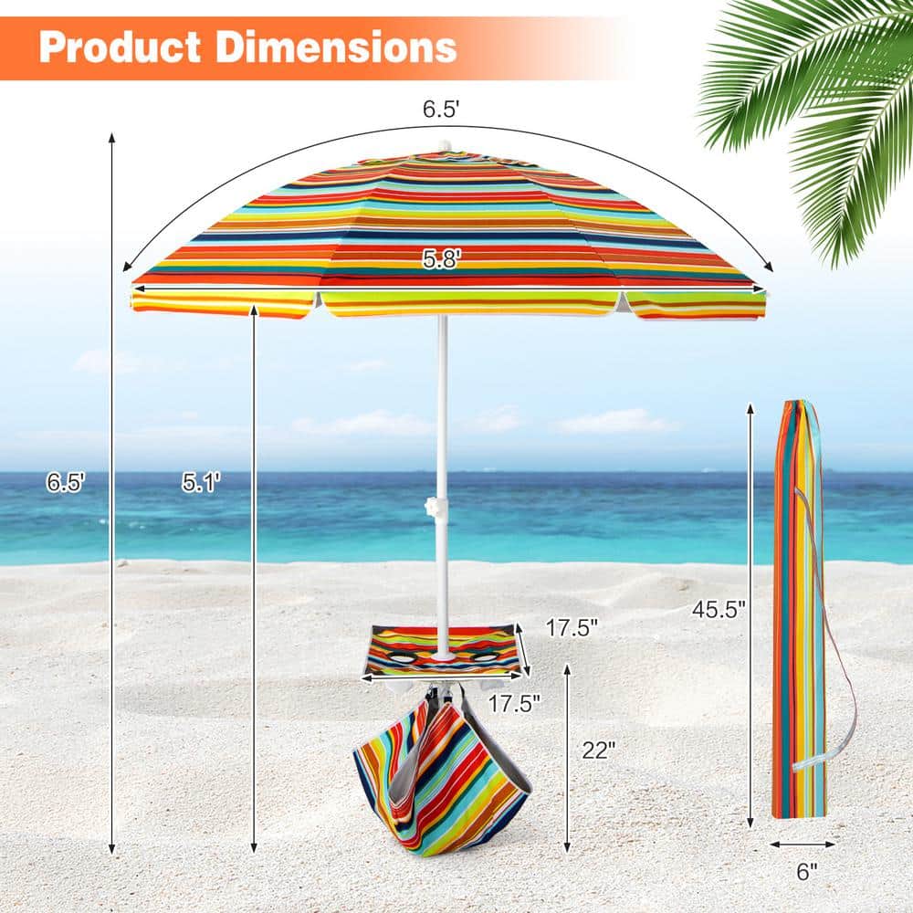 6.5 Feet Orange Striped Beach Umbrella with Fiberglass Ribs
