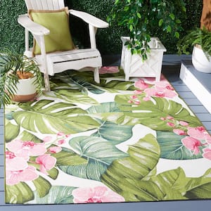 Barbados Green/Pink 7 ft. x 7 ft. Square Tropical Floral Indoor/Outdoor Area Rug