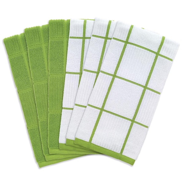 T-Fal Textiles 2 Pack Solid & Check Parquet Design 100% Cotton Kitchen Dish Towel, Breeze