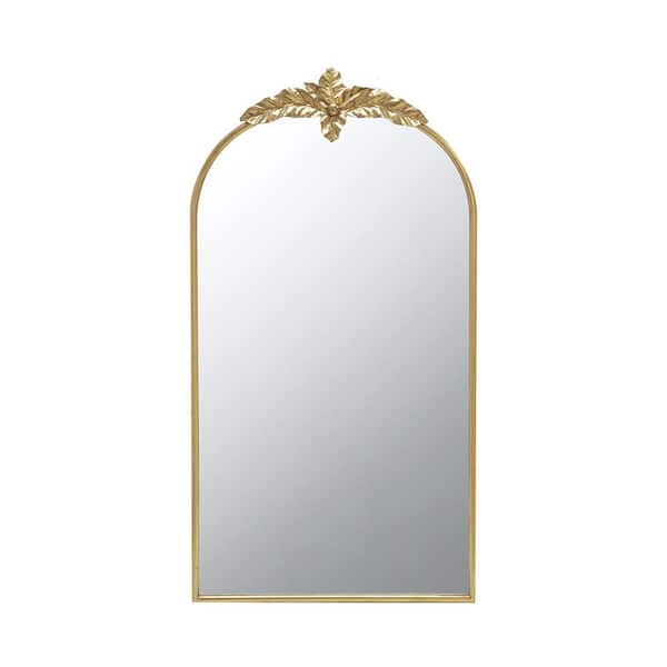 Unbranded 24 in. W x 42 in. H Large Arched Metal Iron Framed Wall Bathroom Vanity Mirror in Gold