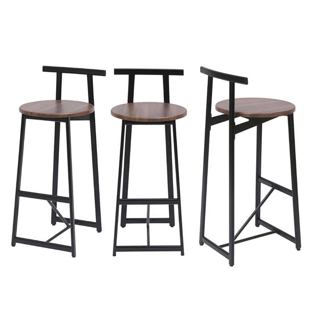 27''H Barstool Set of 3 Wooden Round Bar Stools with Footrest Modern Kitchen Chairs for Counter (Black & Walnut) price history on PriceWatchPro