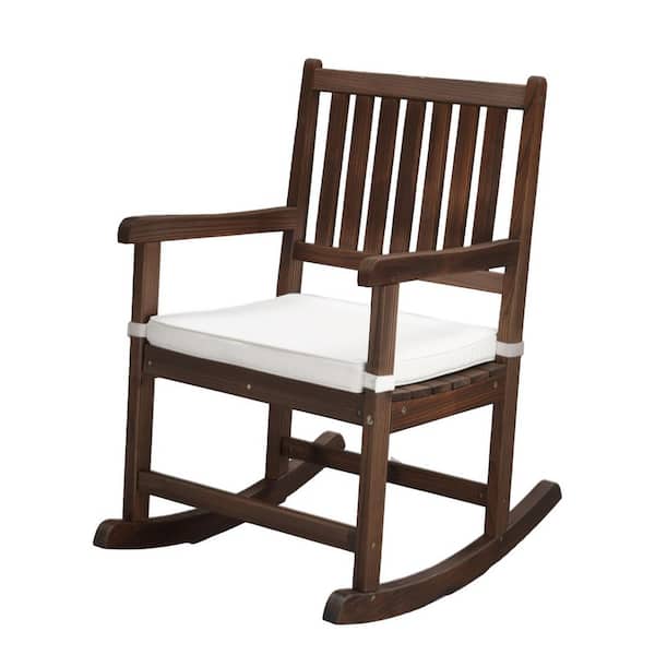 Solid Wood Outdoor Rocking Chair with White Cushion