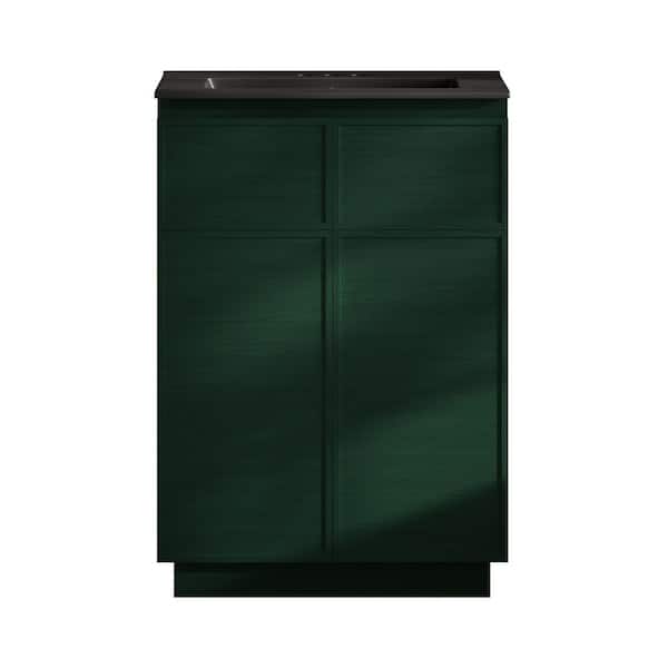 St. Tropez 24 in. Freestanding Bath Vanity in Green Oak with Black Ceramic 3-Hole Centerset Sink Top