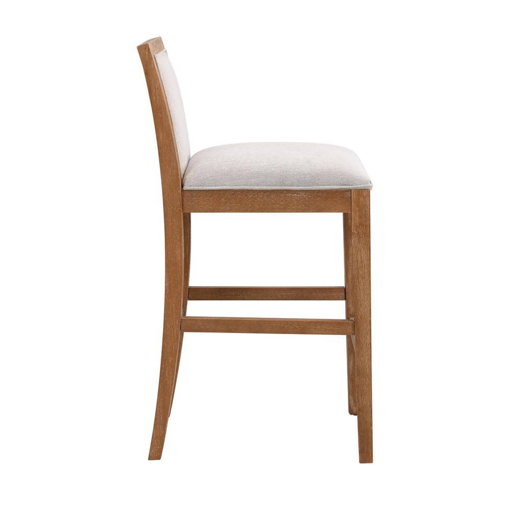 Modern Beige Fabric Counter Stools with Rubberwood Frame, Set of 2